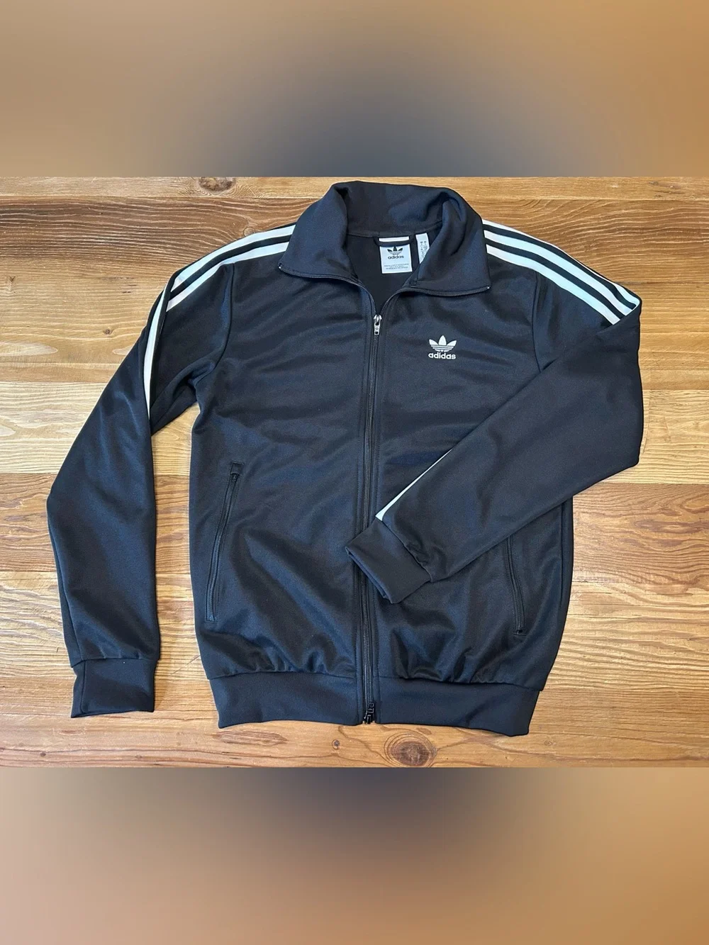 adidas Black Track Jacket with White Stripes